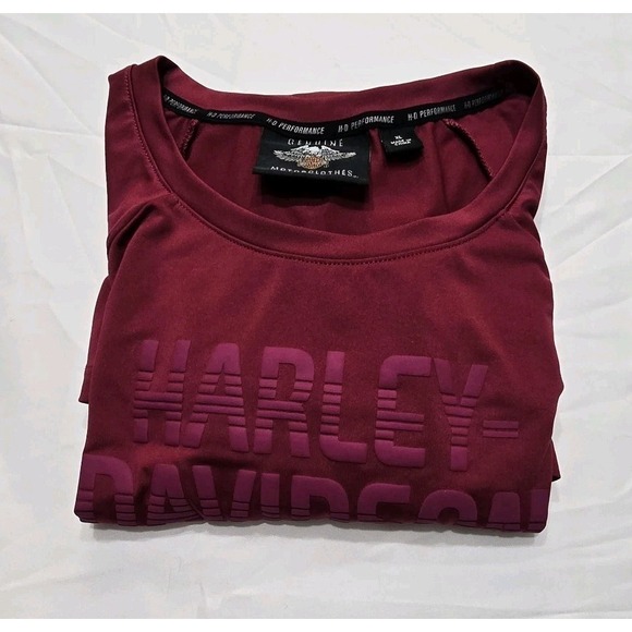 Harley Davidson Womens Performance/Activewear Long Sleeve XL Top Maroon Black - Picture 5 of 16